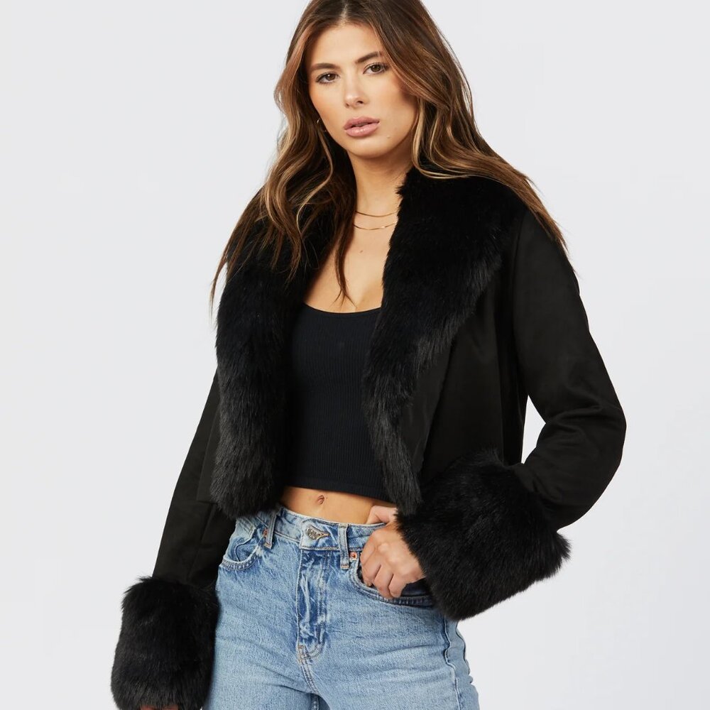 Shaci Cropped Vegan Suede Jacket M